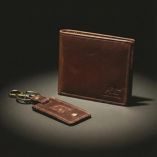 Leather Wallet & Keychain Combo Set for Men