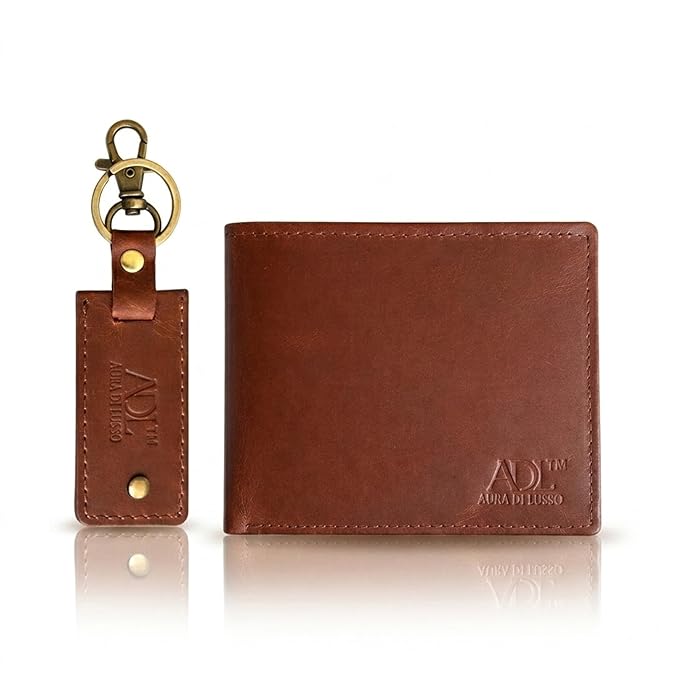 Leather Wallet & Keychain Combo Set for Men