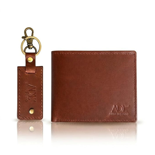 Leather Wallet & Keychain Combo Set for Men
