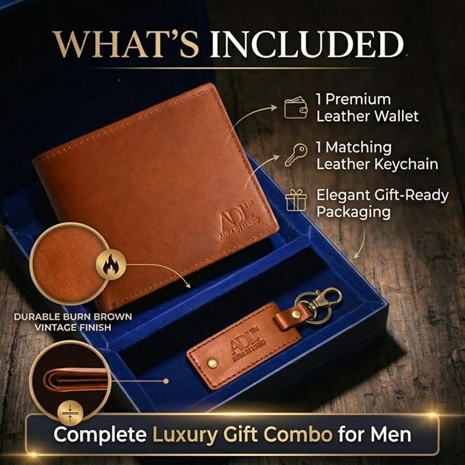 Leather Wallet & Keychain Combo Set for Men