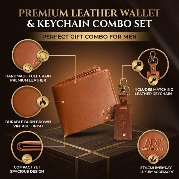 Leather Wallet & Keychain Combo Set for Men