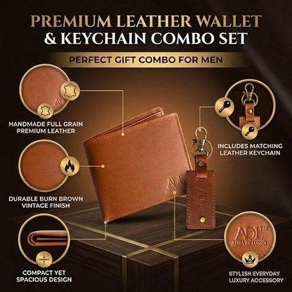 Leather Wallet & Keychain Combo Set for Men